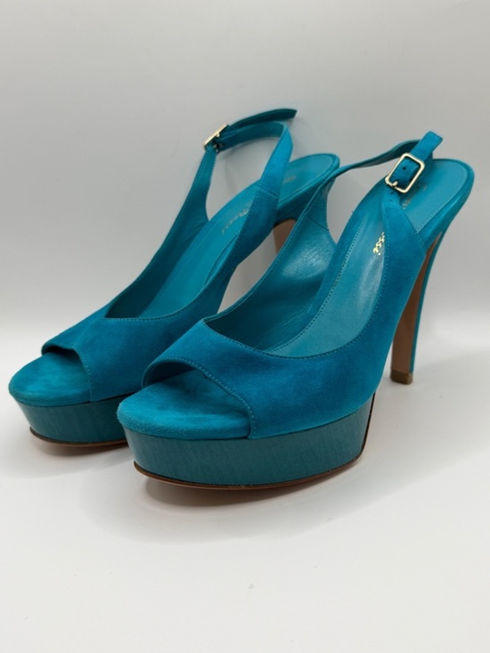 Gianvito Rossi Shoes - Gianvito Rossi | Teal Suede Platform Slingback | 37